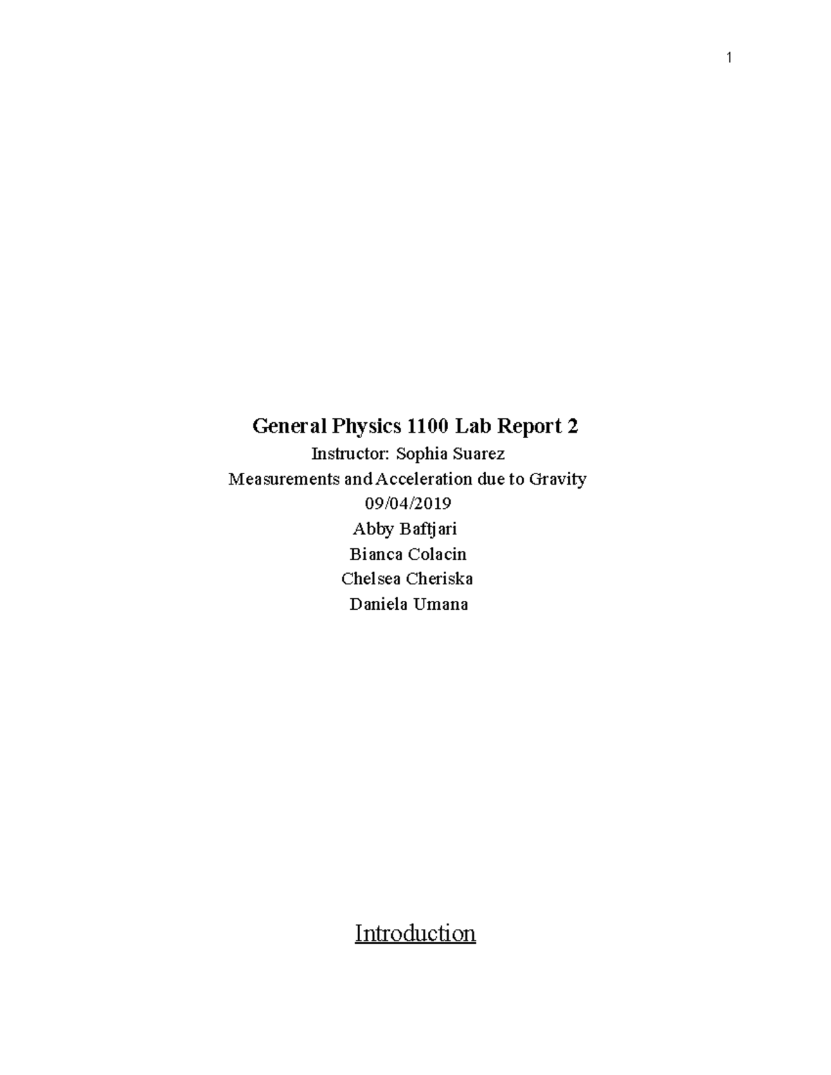 Physics 1100 Week 2 - report - General Physics 1100 Lab Report 2 ...