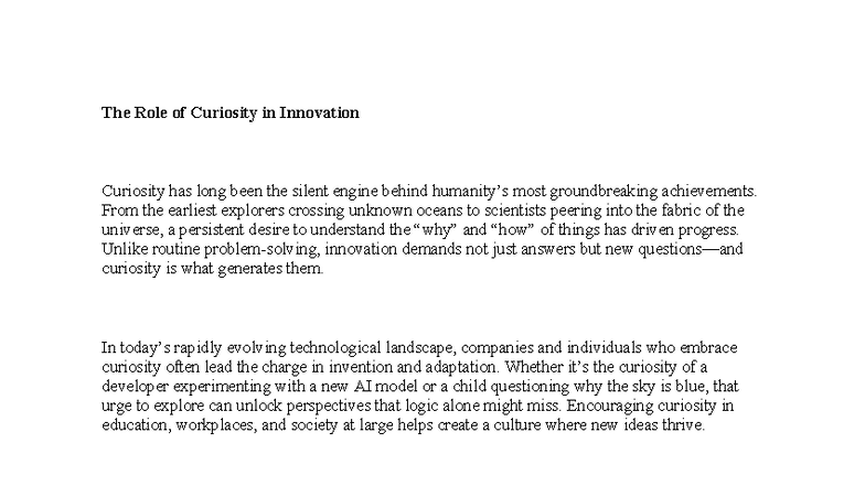The Role of Curiosity in Driving Innovation and Progress - Studocu