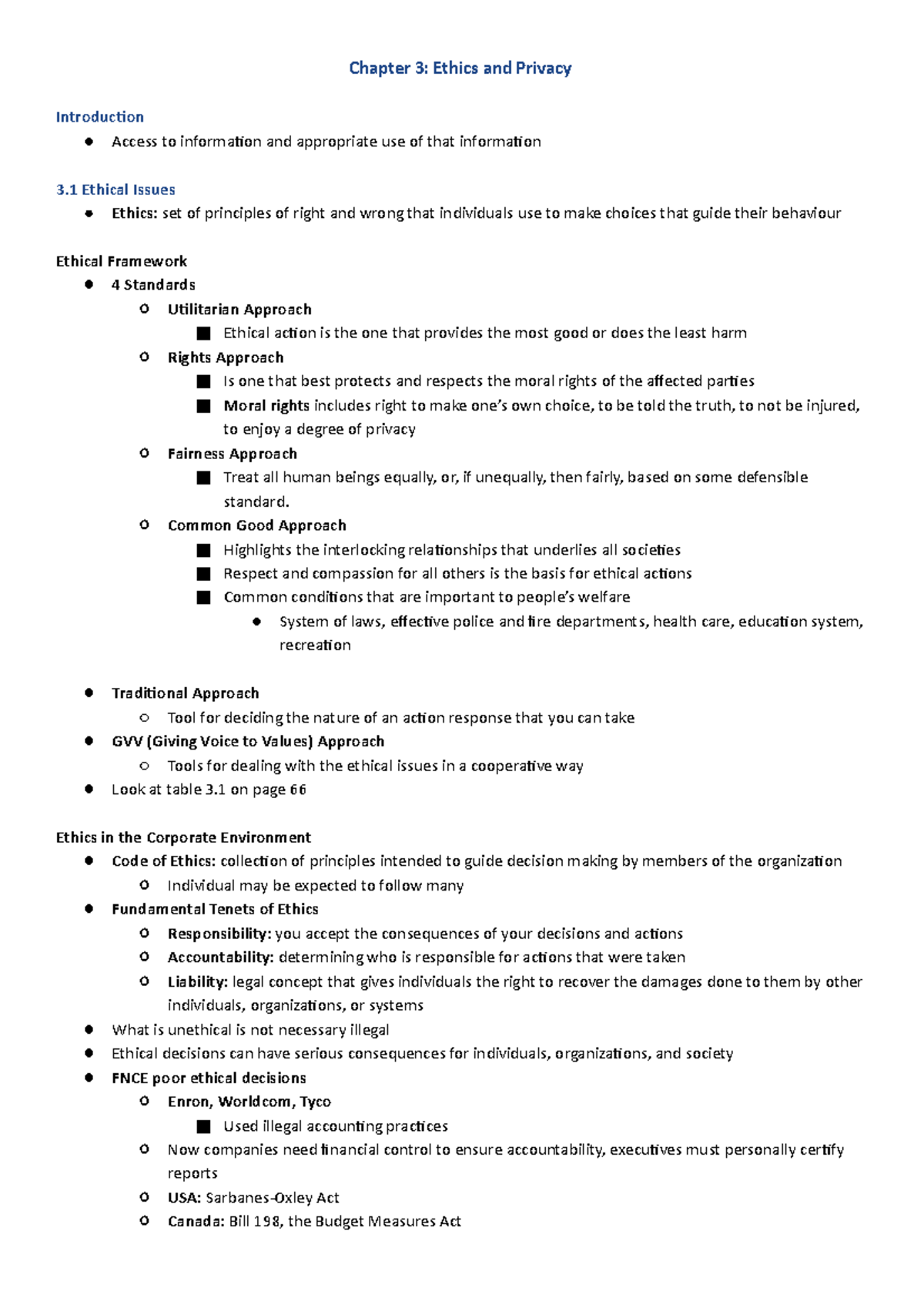 Chapter 3 Summary: Ethics and Privacy in Information Technology - Studocu