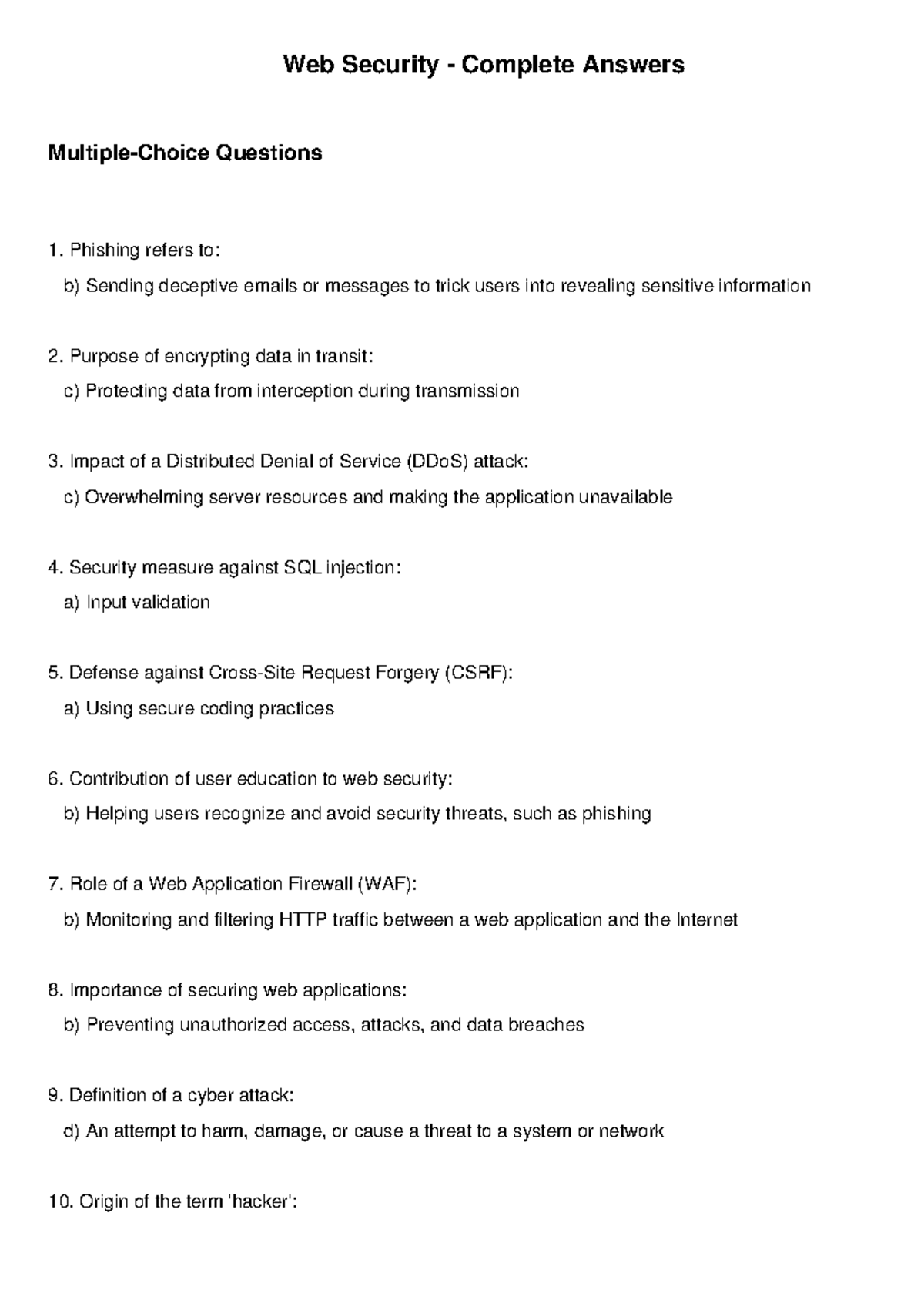 Web Security MCQs - Key Concepts and Best Practices (Course Code: MCQWS ...