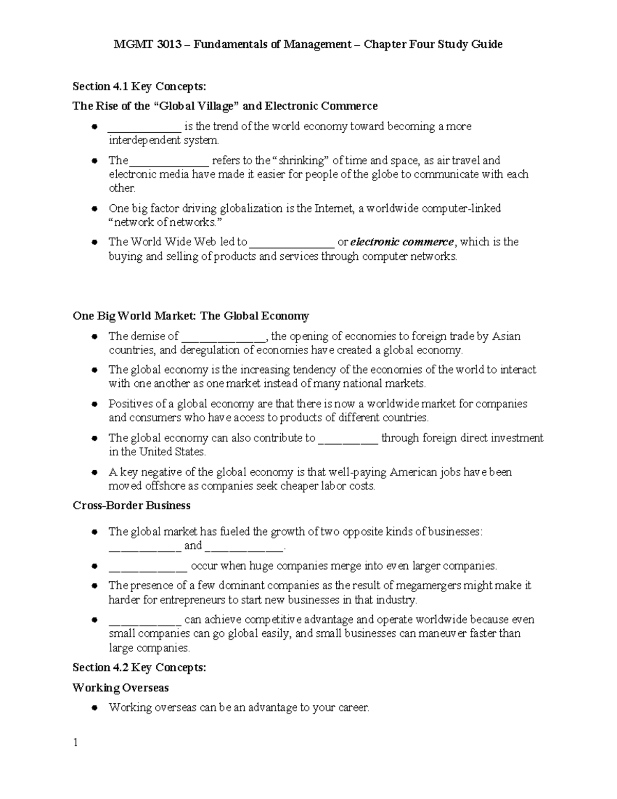 MGMT 3013 Fundamentals of Management Chapter 4 Study Guide ...