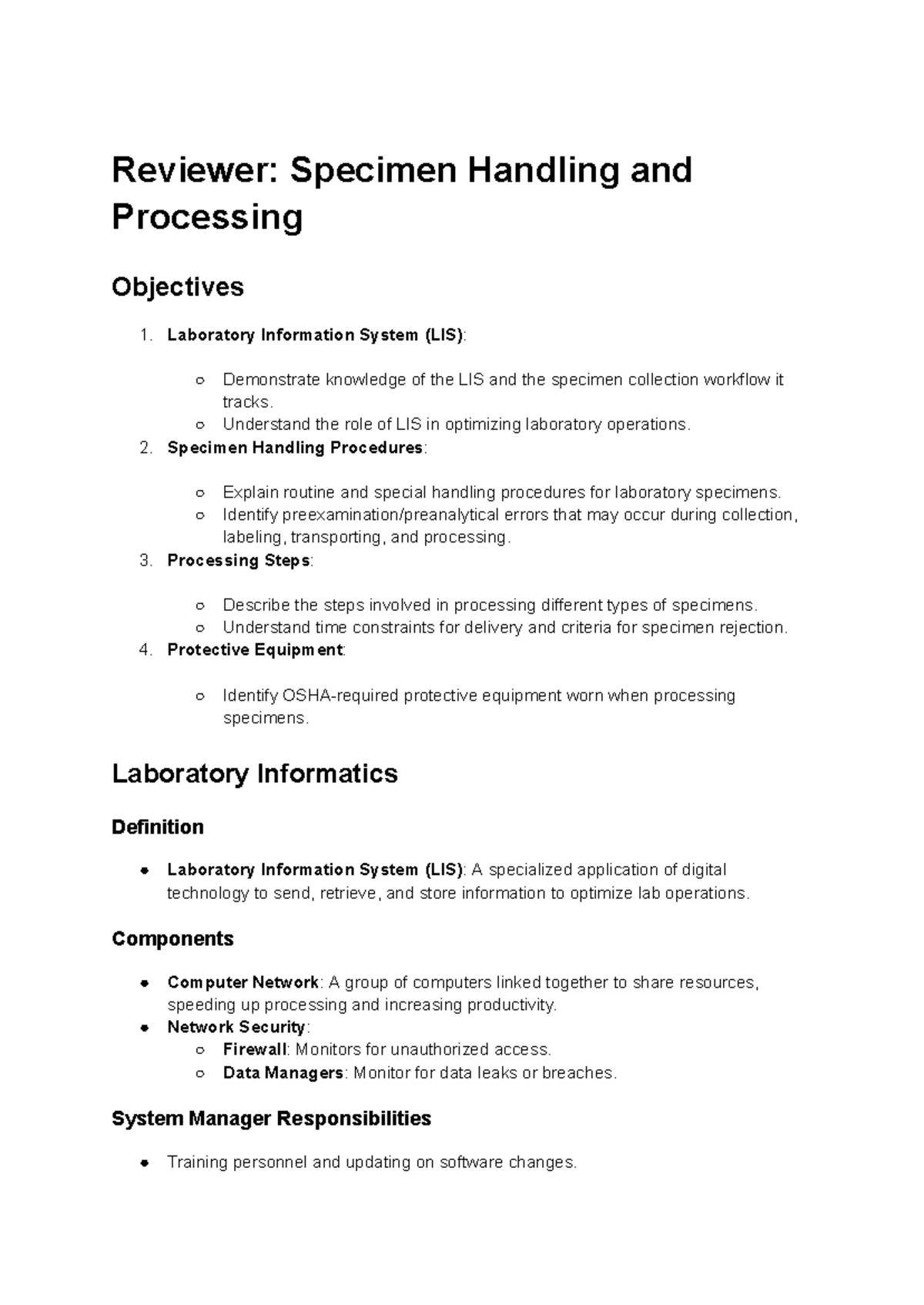 PMLS C12: Specimen Handling & Processing Overview - Studocu