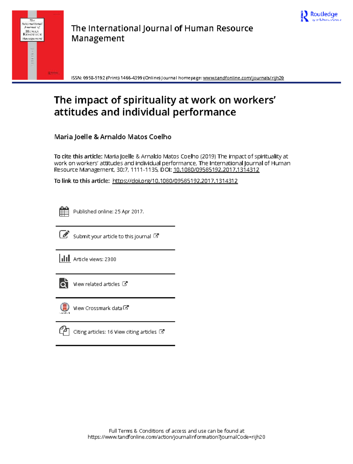 The Impact of Spirituality at Work on Attitudes & Performance (HRM 30:7 ...