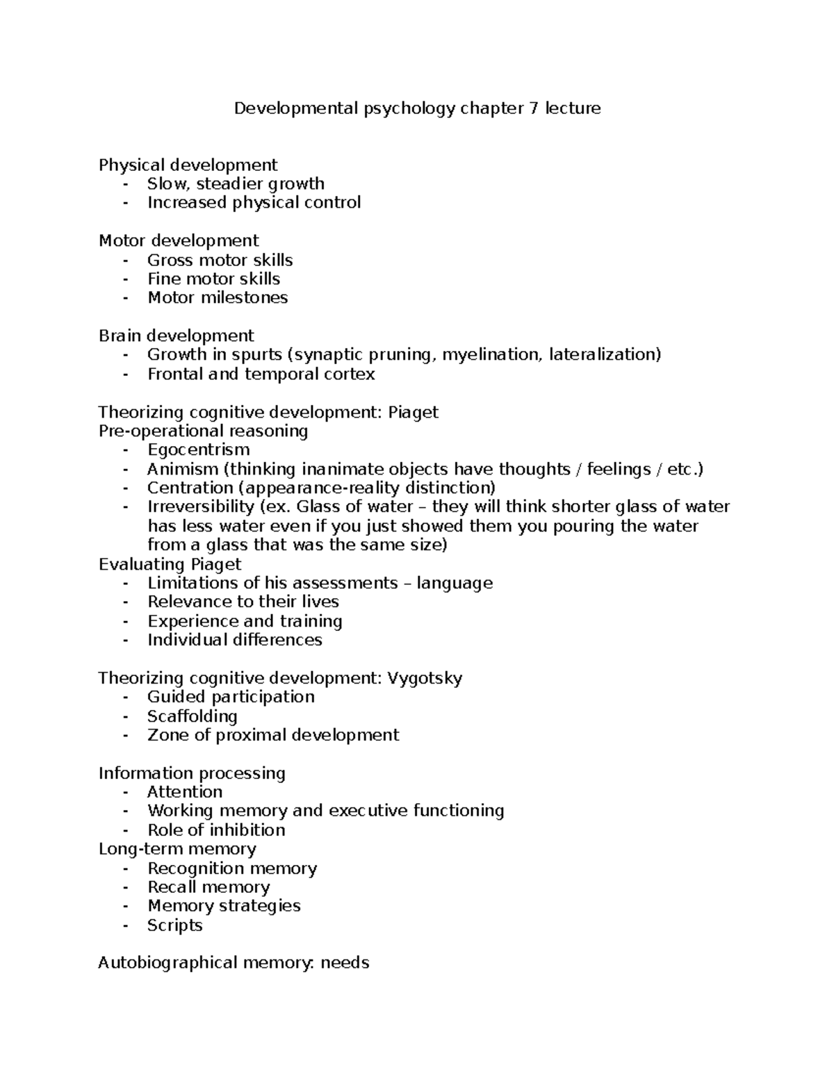 Developmental Psych Ch 7 - Developmental psychology chapter 7 lecture ...