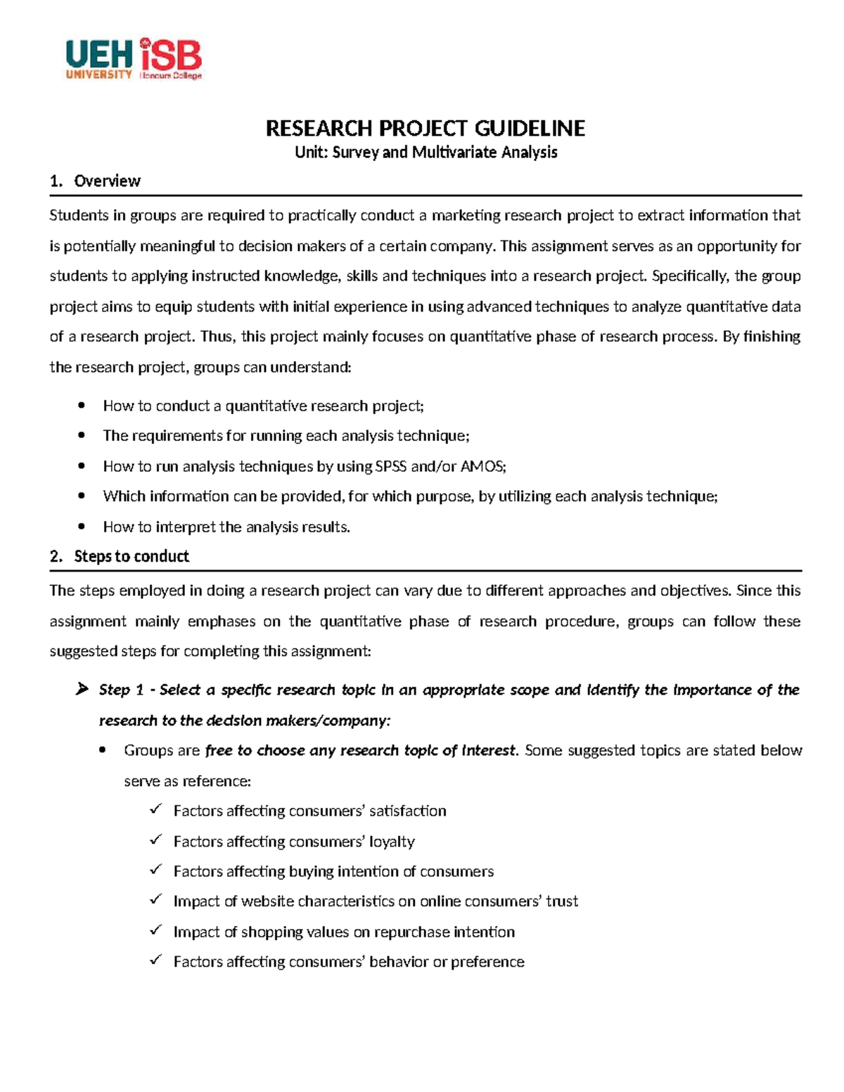 Research Project Guideline: SMA1 - Survey & Multivariate Analysis - Studocu