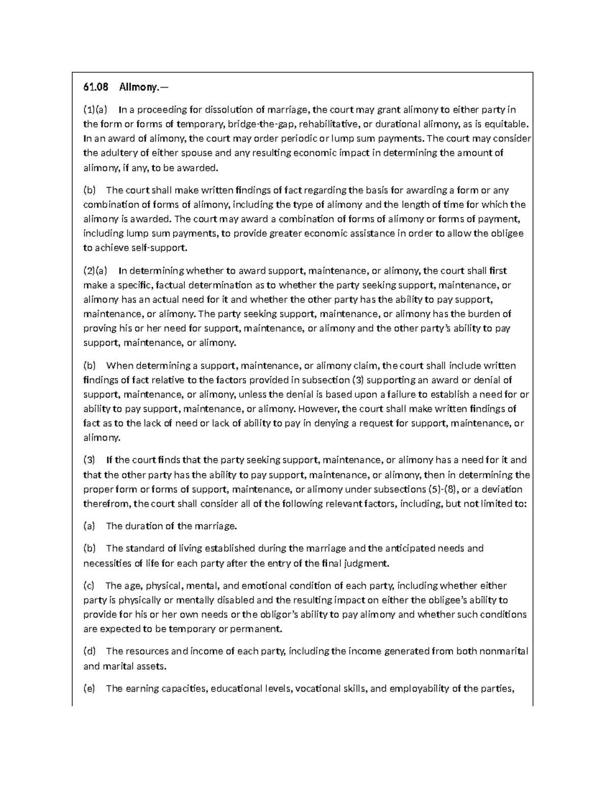 Alimony Guidelines and Legal Considerations - Course Code: LAW101 - 61 ...