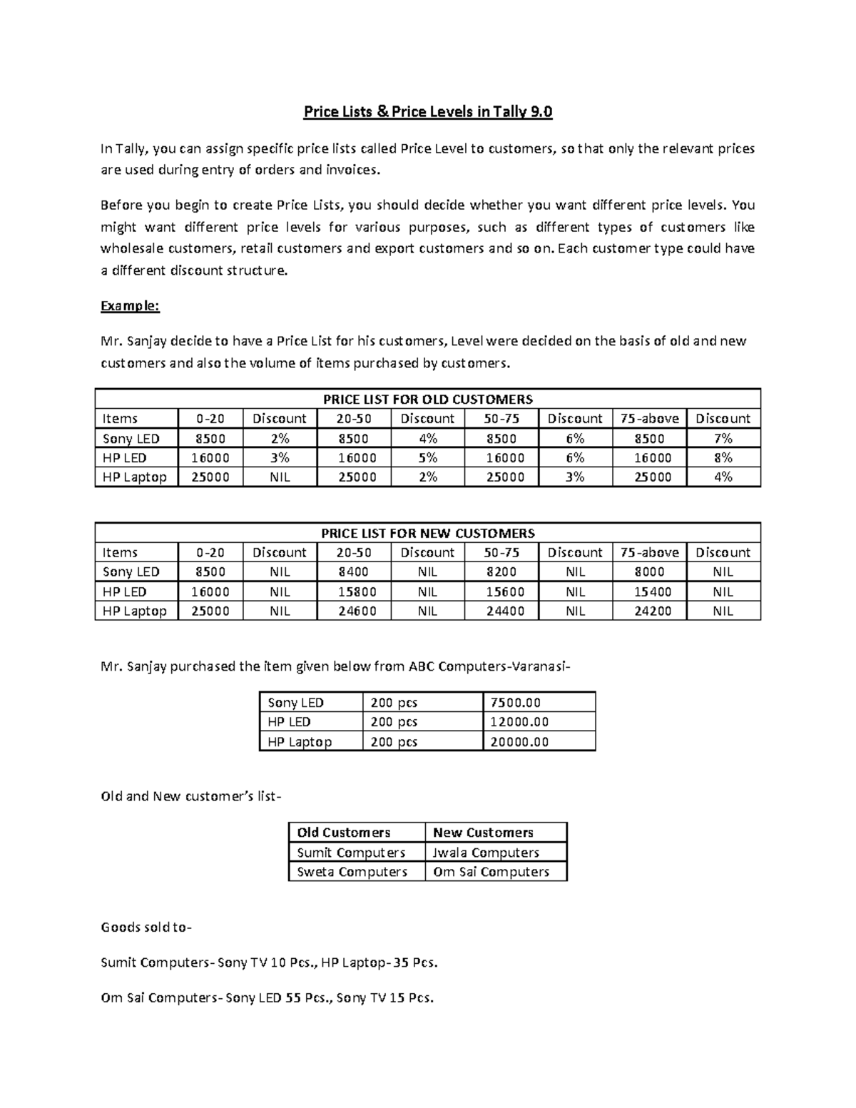 Price Lists & Levels in Tally 9: Overview and Examples - Studocu