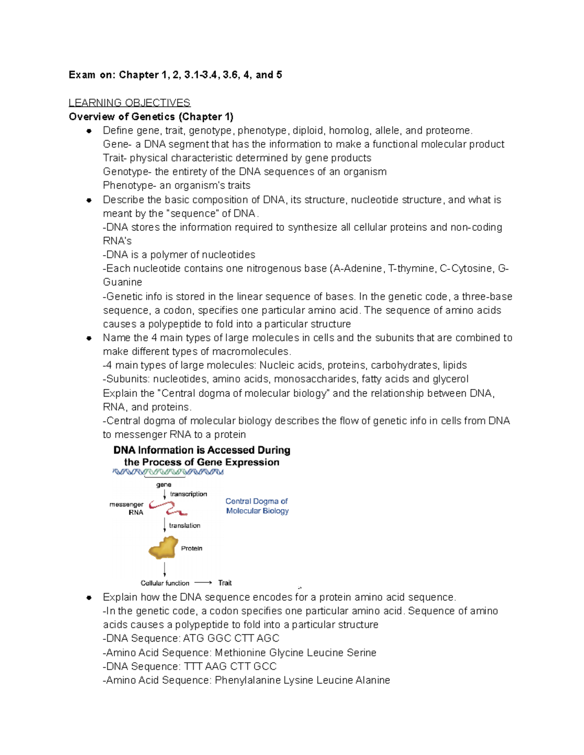 Genetics Exam 1 Study Guide (Chapters 1-5) - Key Concepts and ...