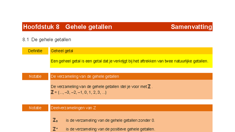 Hoofdstuk 8 Samenvatting: Gehele Getallen en Bewerkingen - Studocu