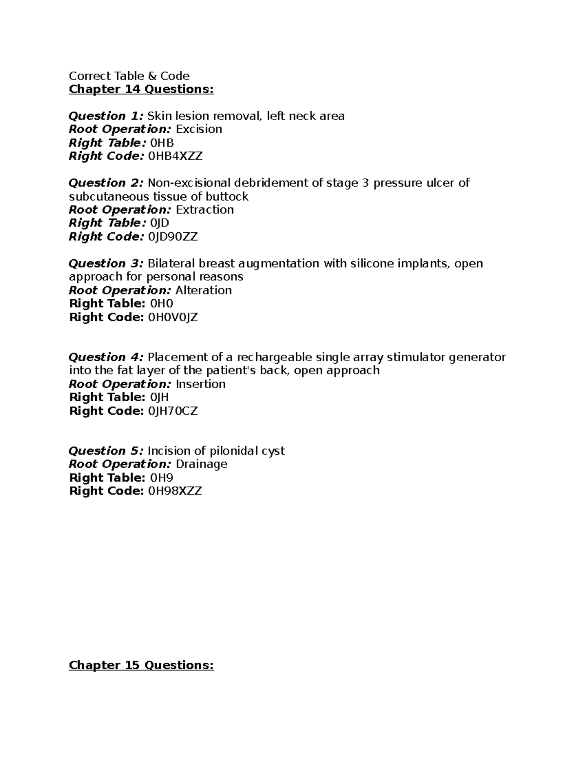 Ch 14 & 15 Coding Practice Questions with Correct Tables & Codes - Studocu