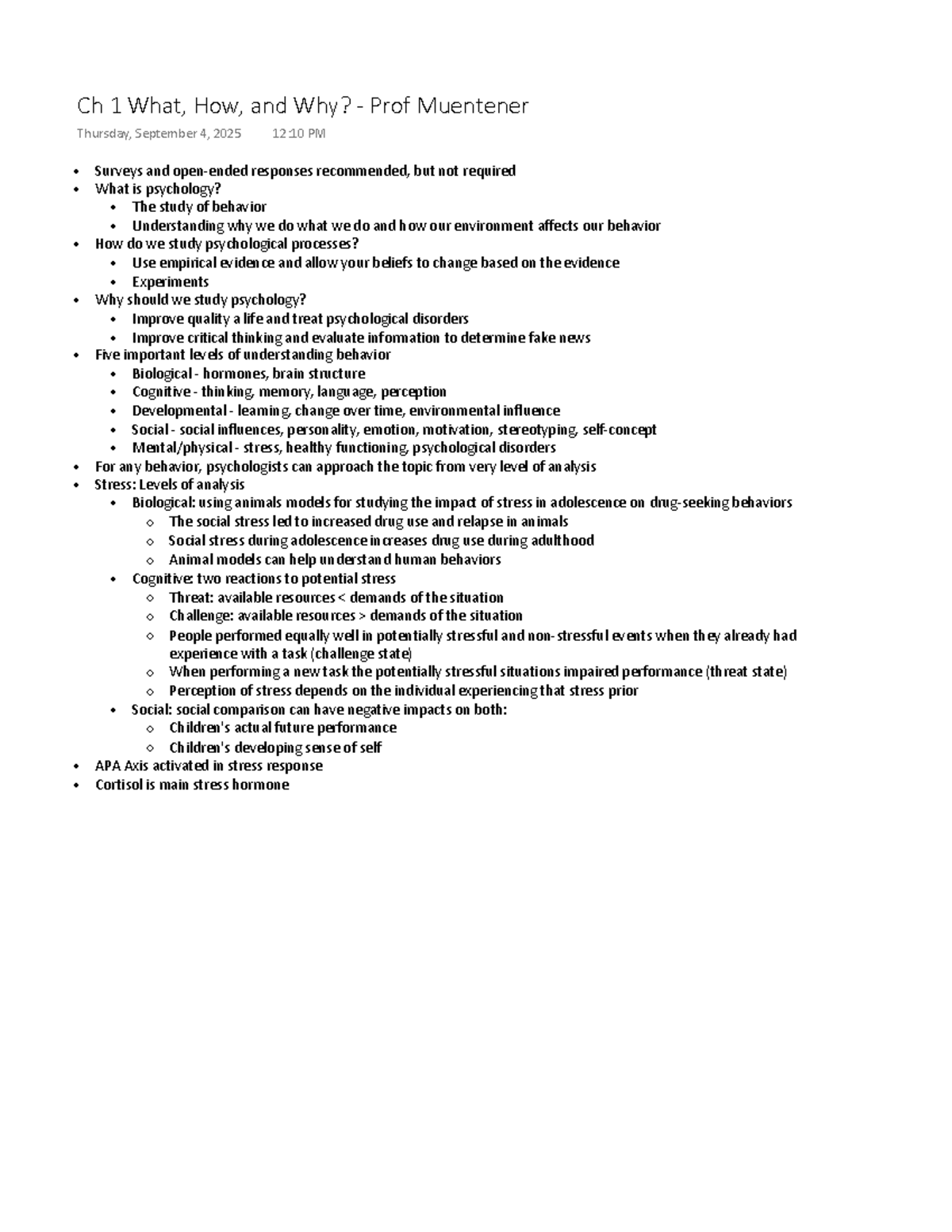Psychology 101: Ch 1 - Understanding Behavior & Stress Analysis - Studocu