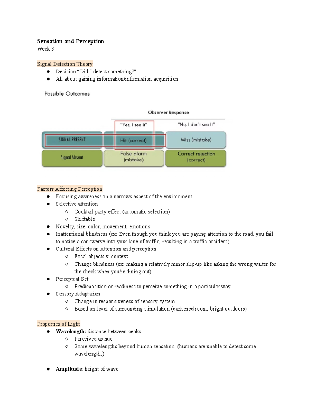 Chapter 3 - Sensation and Perception - Sensation and Perception Week 3 ...
