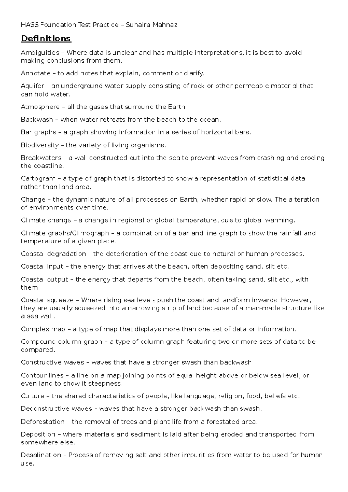 HASS Foundation Final Test Notes: Key Concepts and Definitions - Studocu