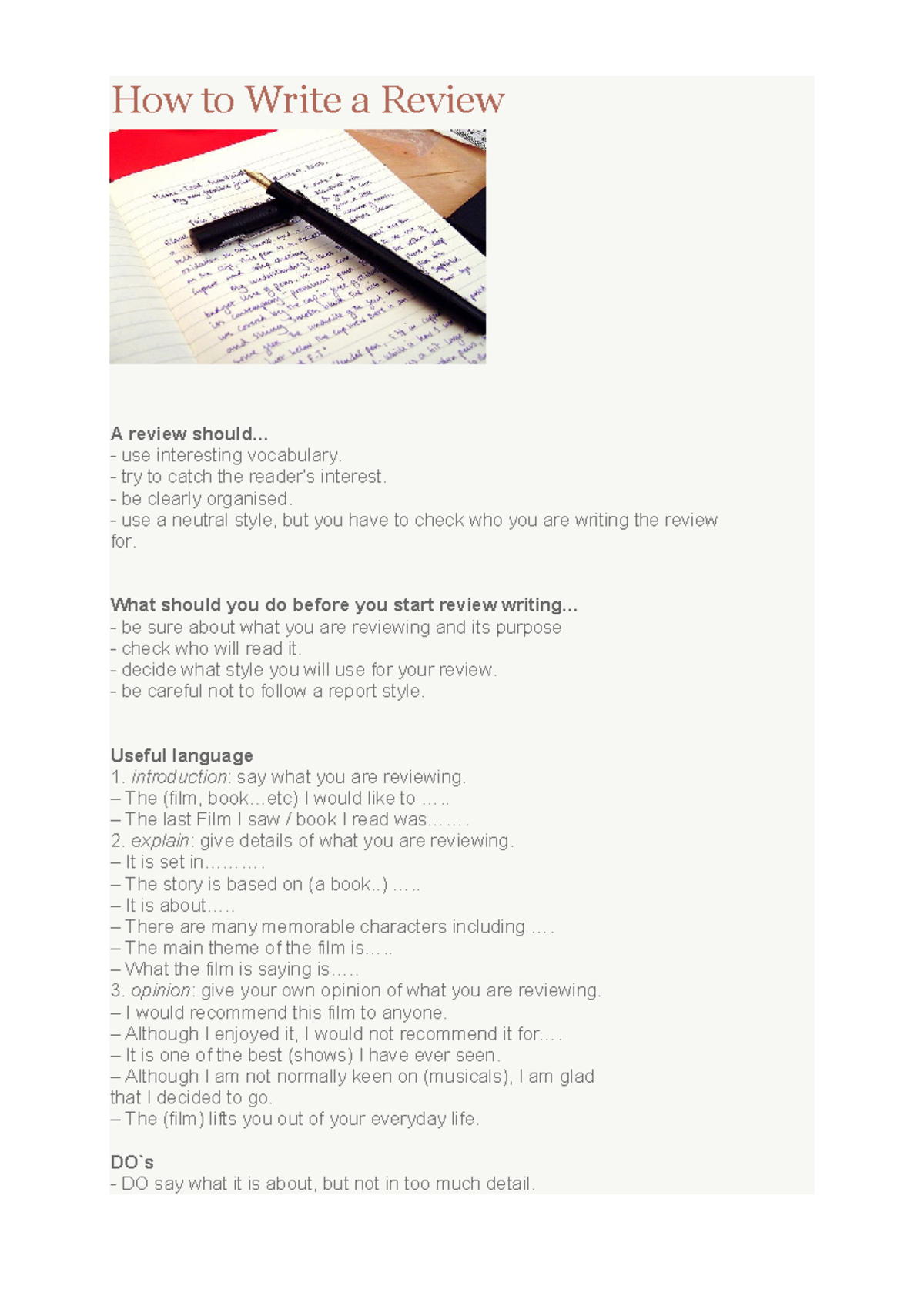 ENG101: How to Write an Effective Review - Tips & Guidelines - Studeersnel