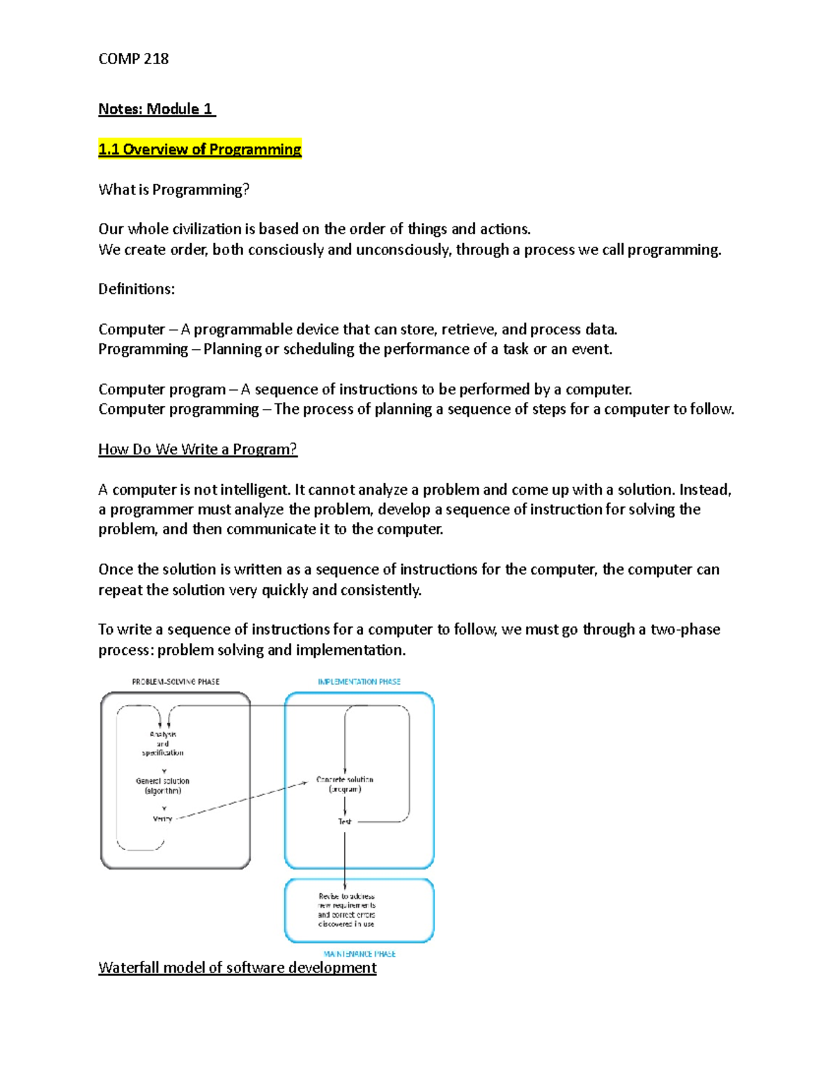 COMP 218 - Module 1 Reading Notes - COMP 218 - Concordia - Studocu