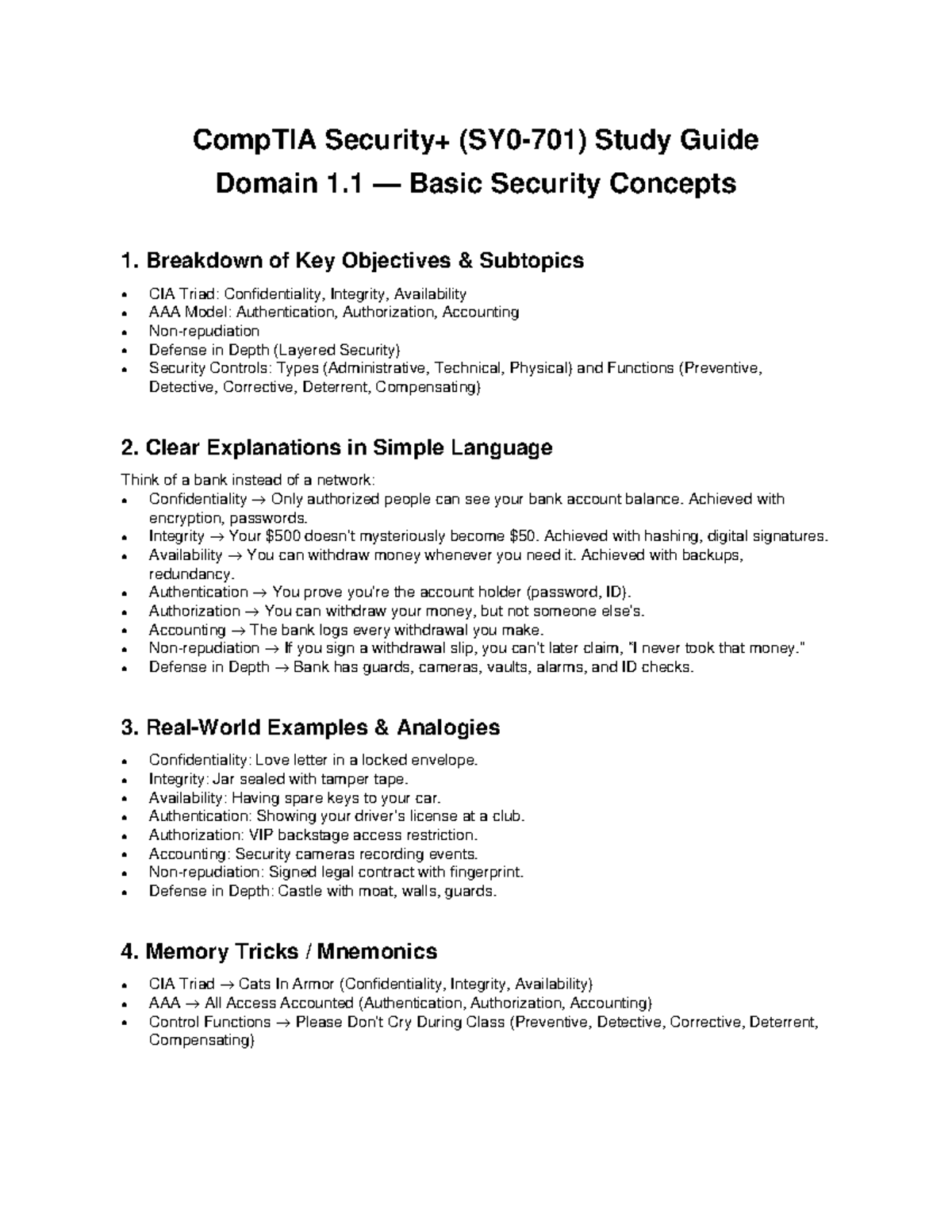 Security+ Study Guide: Domain 1.1 Basic Security Concepts - Studocu