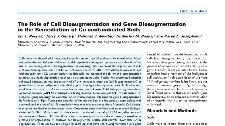 Chemical Mixtures: Cell & Gene Bioaugmentation in Soil Remediation ...