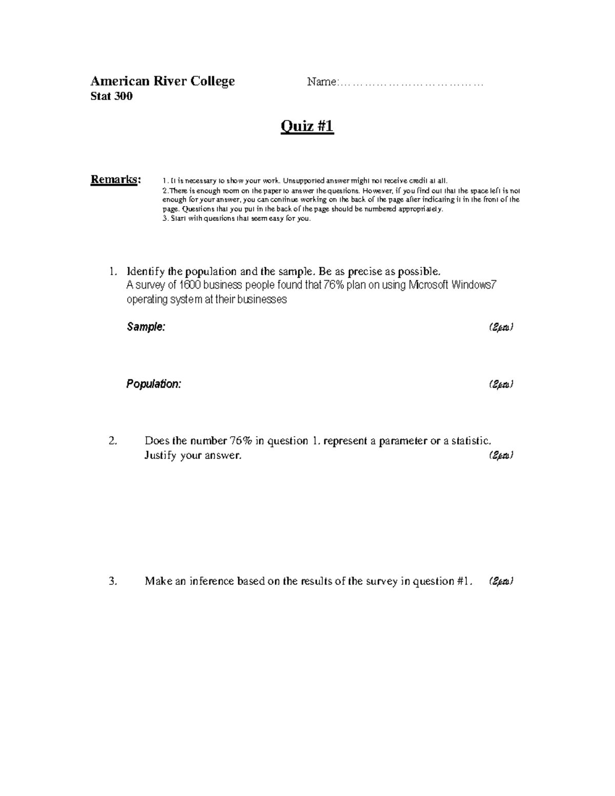 Stat300 Quiz 1 - Homework Questions and Guidelines - Studocu