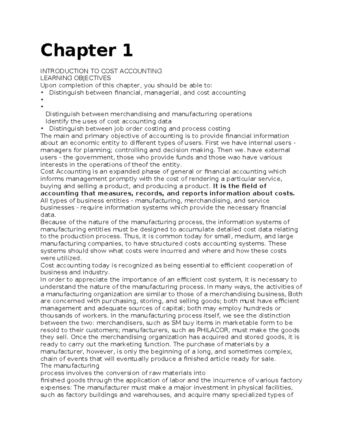 Chapter 1: Introduction to Cost Accounting - Key Concepts and ...
