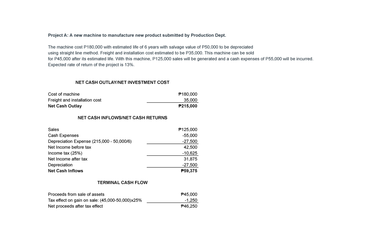 Group 5 Act 1: Capital Budgeting Analysis for Project A & B - Studocu