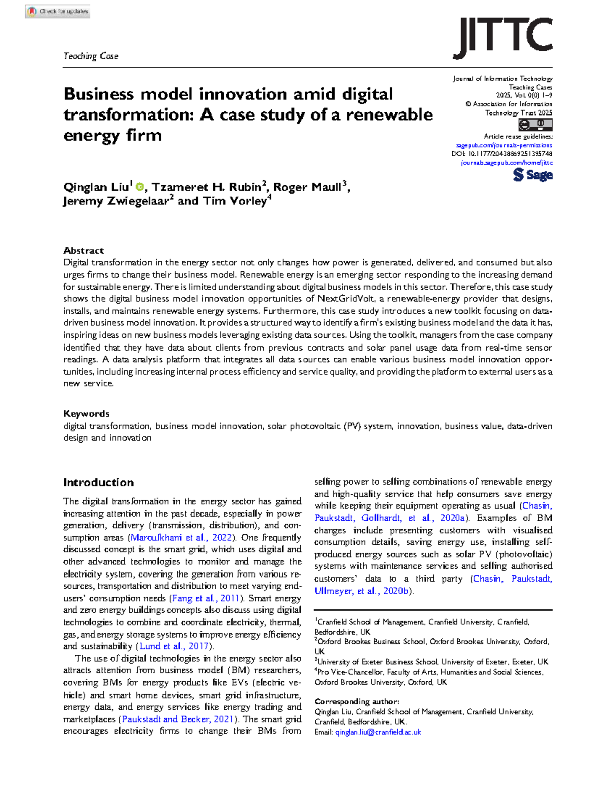 Liu et al. 2025: Business Model Innovation in Renewable Energy Amid ...