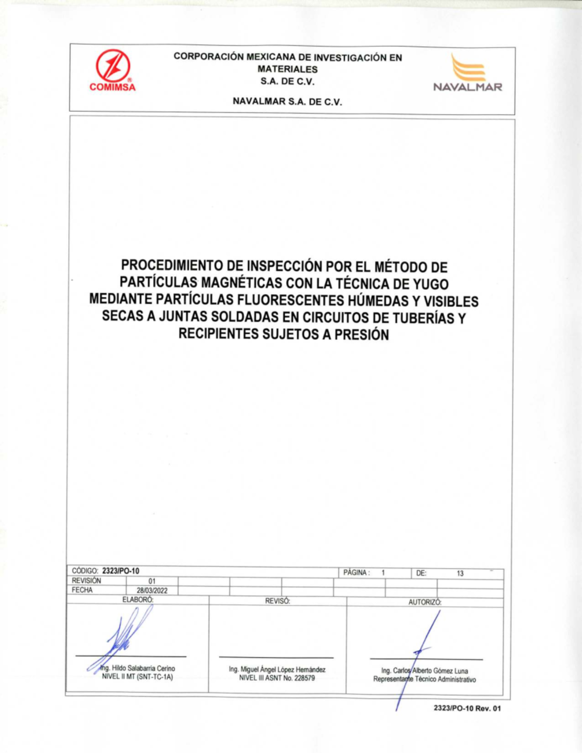 Procedimiento de Inspección por Partículas Magnéticas en Tuberías - 2323-PO-10 - Document Preview