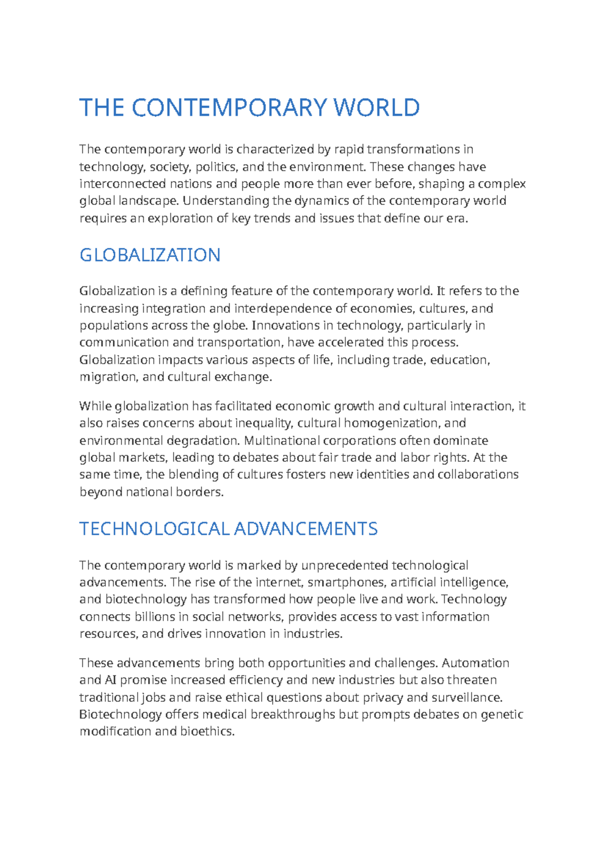 Contemporary World Dynamics: Globalization, Tech, Politics ...