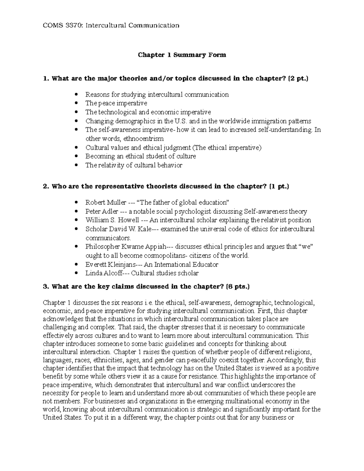 COMS3370: Chapter 1 Summary - Key Topics in Intercultural Communication ...