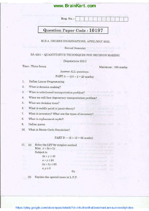 Quantitative Techniques for Decision Making - BA4201 2021 Regulation ...