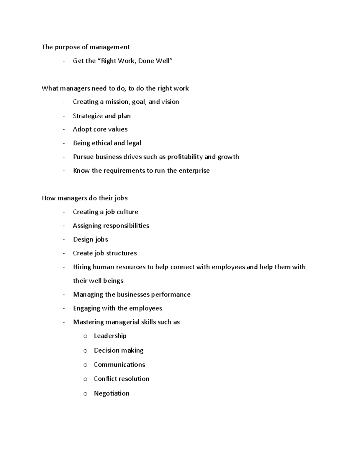 Chapter 1 Study Guide - The purpose of management - Get the “Right Work ...