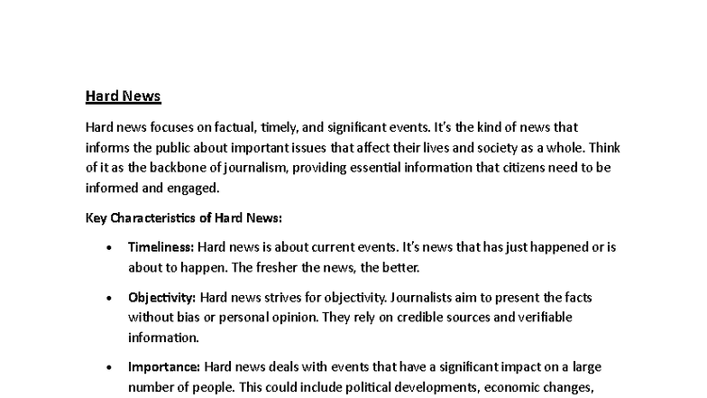 Hard News vs. Soft News: Key Characteristics Explained - Studocu