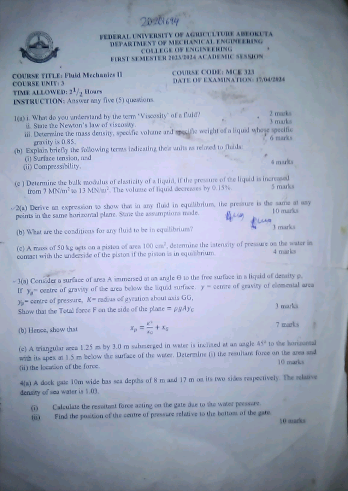 MCE 323 Fluid Mechanics II Final Exam Study Guide - Studocu