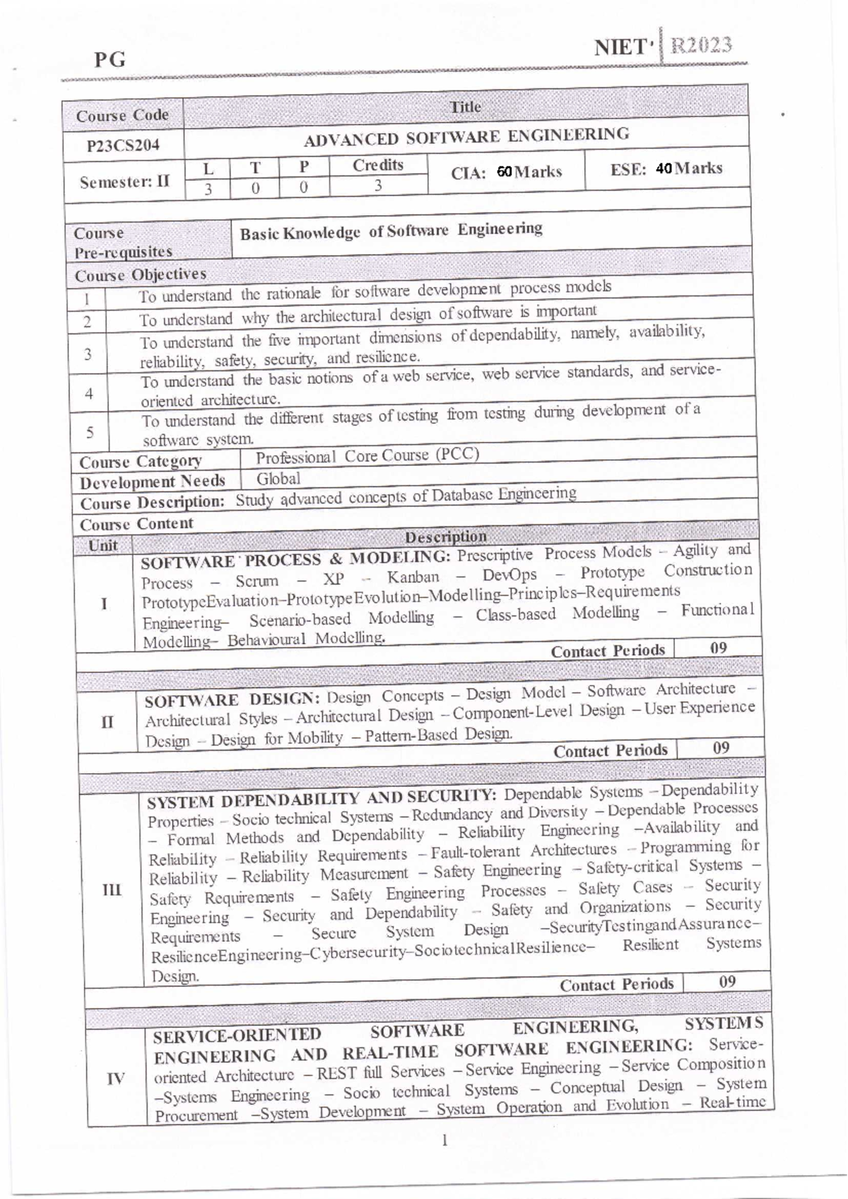 P23CS204 Advanced Software Engineering Syllabus - Semester II - Studocu
