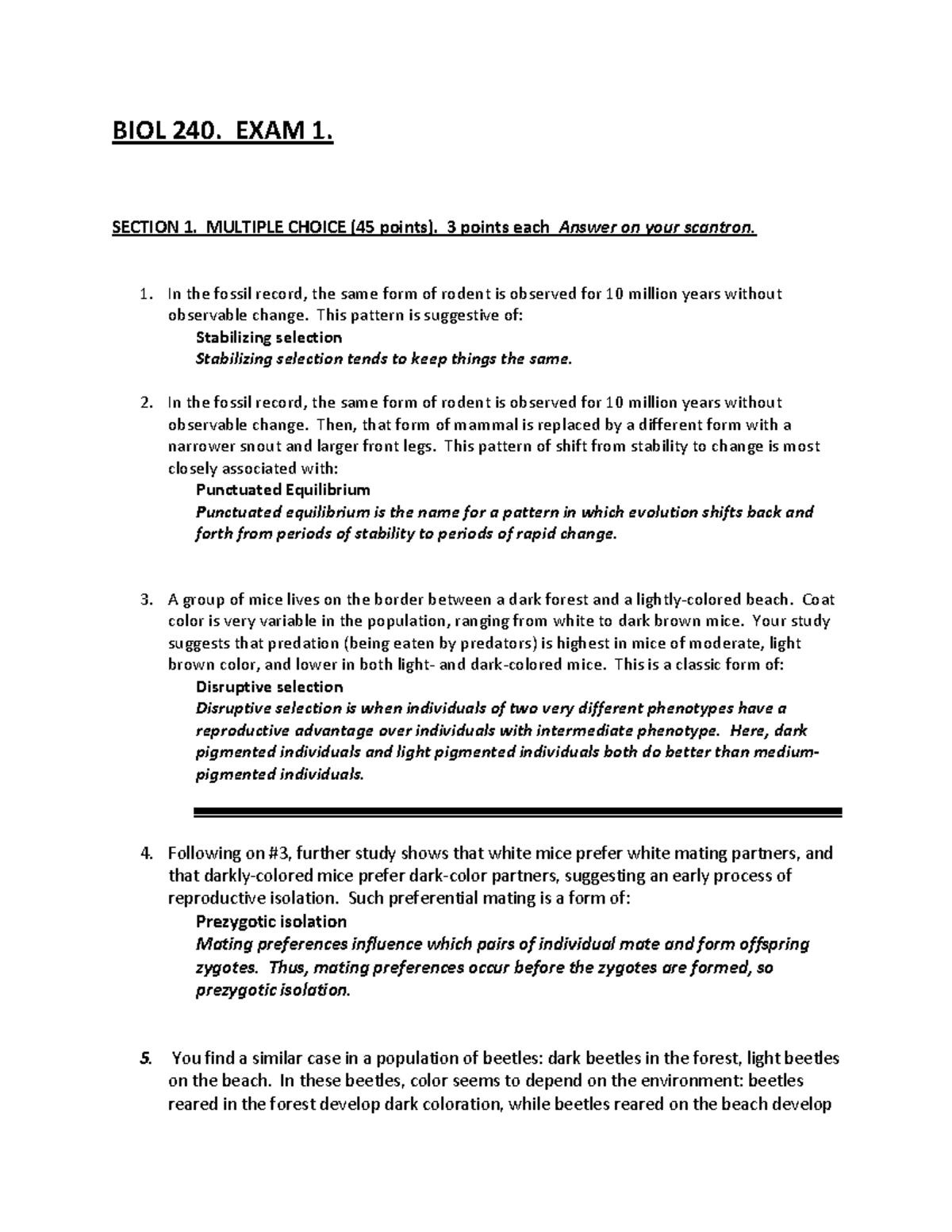 BIOL 240: Natural Selection & Evolution Exam 1 Review Notes - Studocu