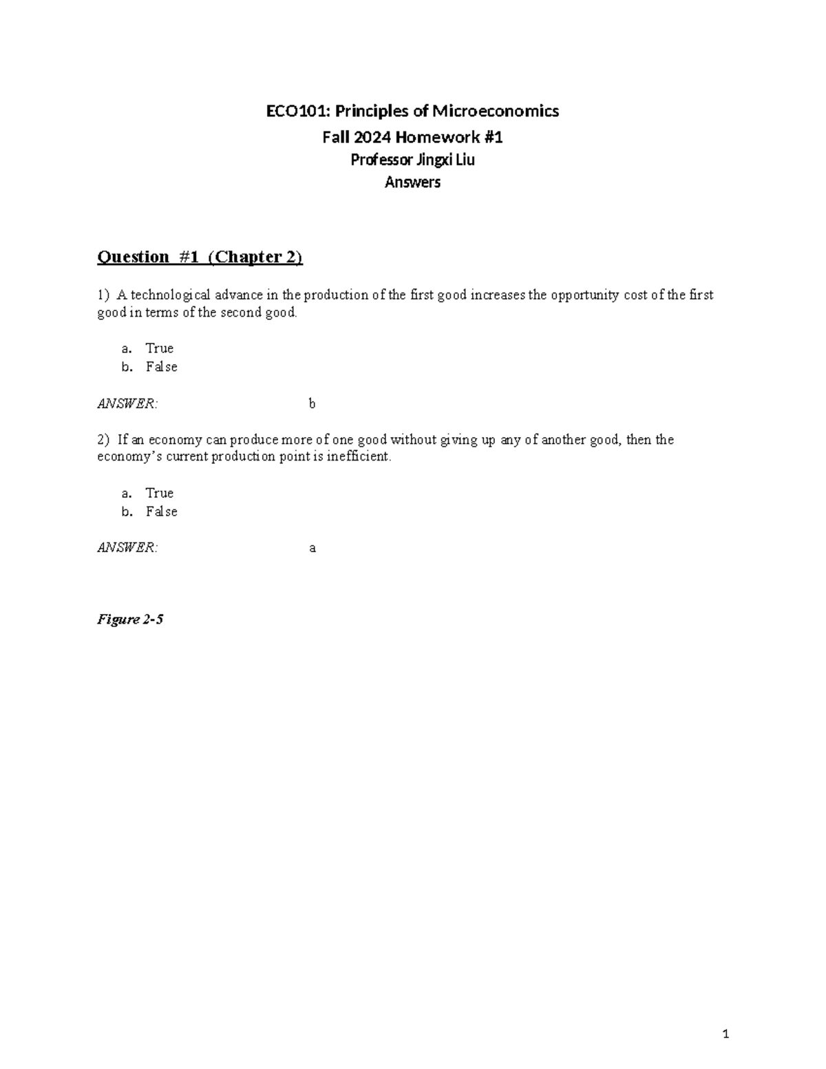 ECO101 HWK 1 answers - ECO101: Principles of Microeconomics Fall 2024 ...