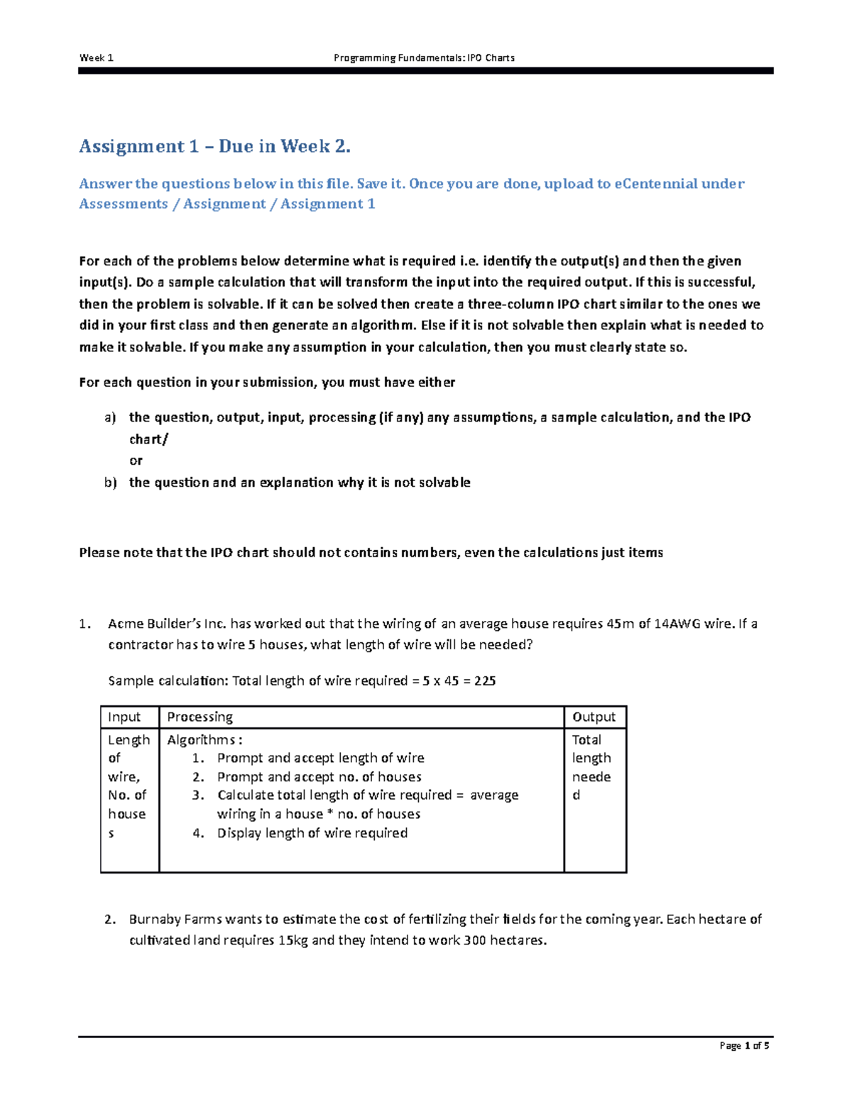 Assignment 01 COMP 100 - Assignment 1 – Due in Week 2. Answer the ...