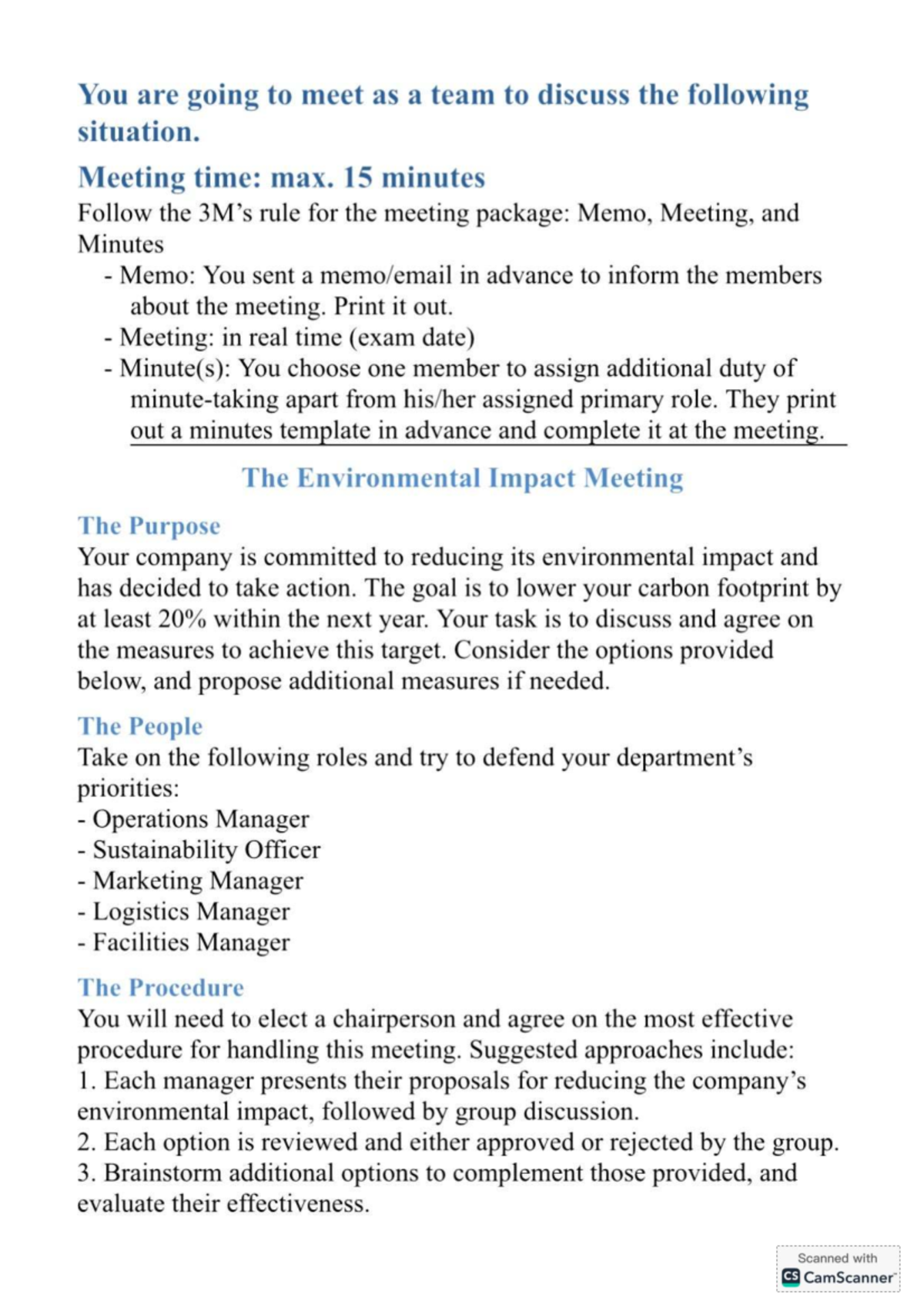 Advanced Speaking: Environmental Impact Meeting Guidelines - Studocu