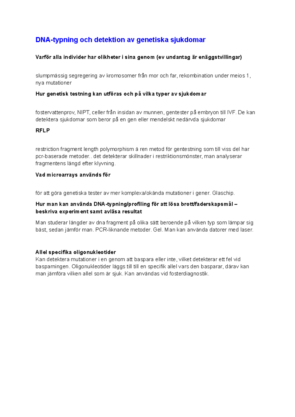 Genetisk Testning och DNA-Typning: Metoder och Tillämpningar Mo G 1 ...