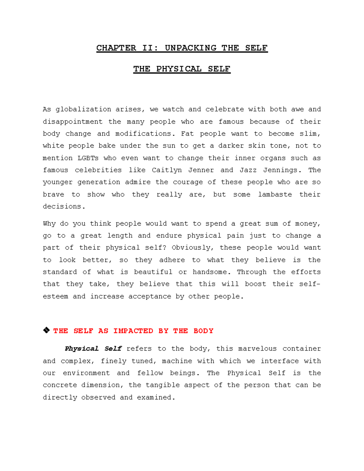 Chapter II: Unpacking the Self - The Physical Aspect and Its Impact ...