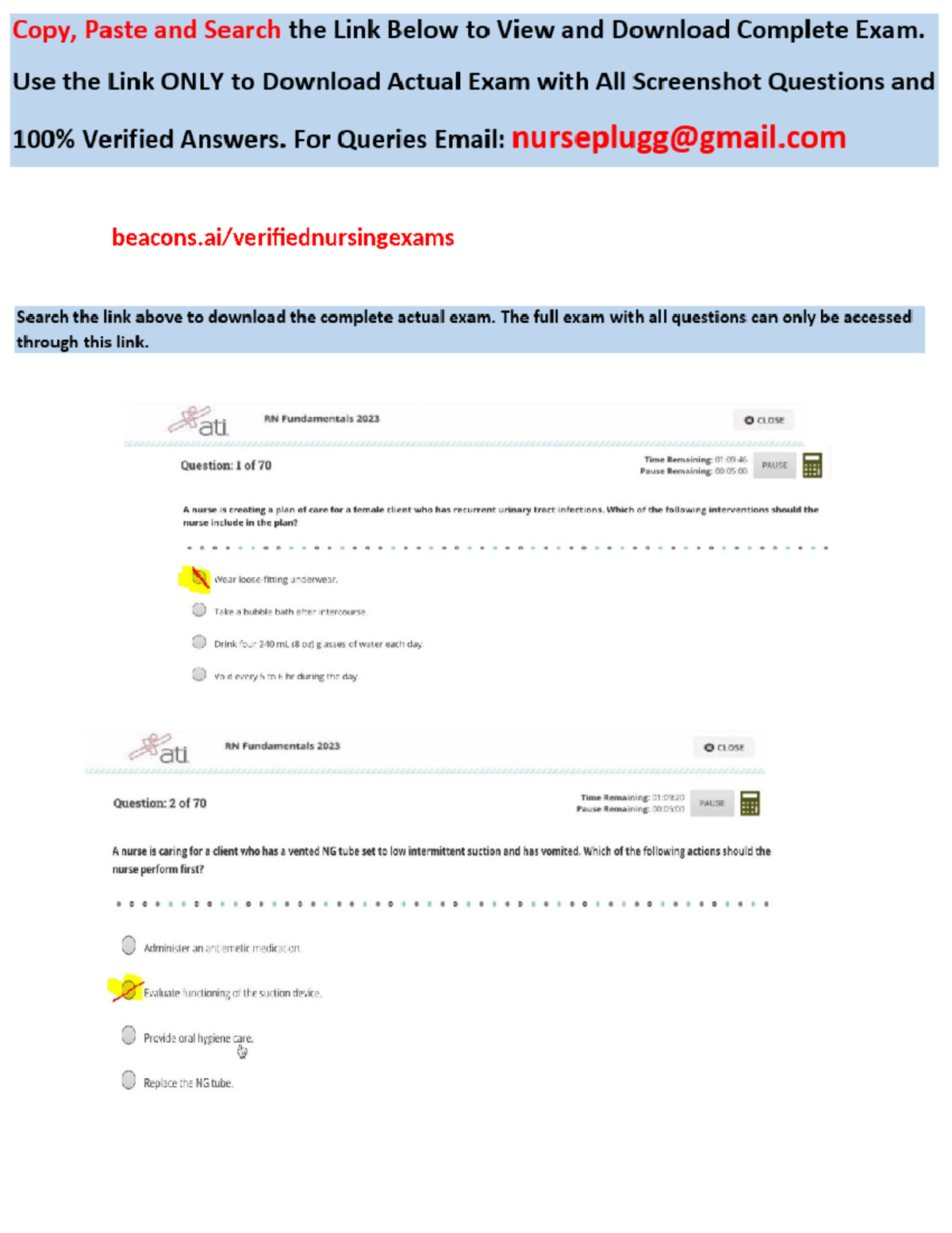 ATI RN Fundamentals 2023 Proctored Exam with NGN: 70 Questions ...