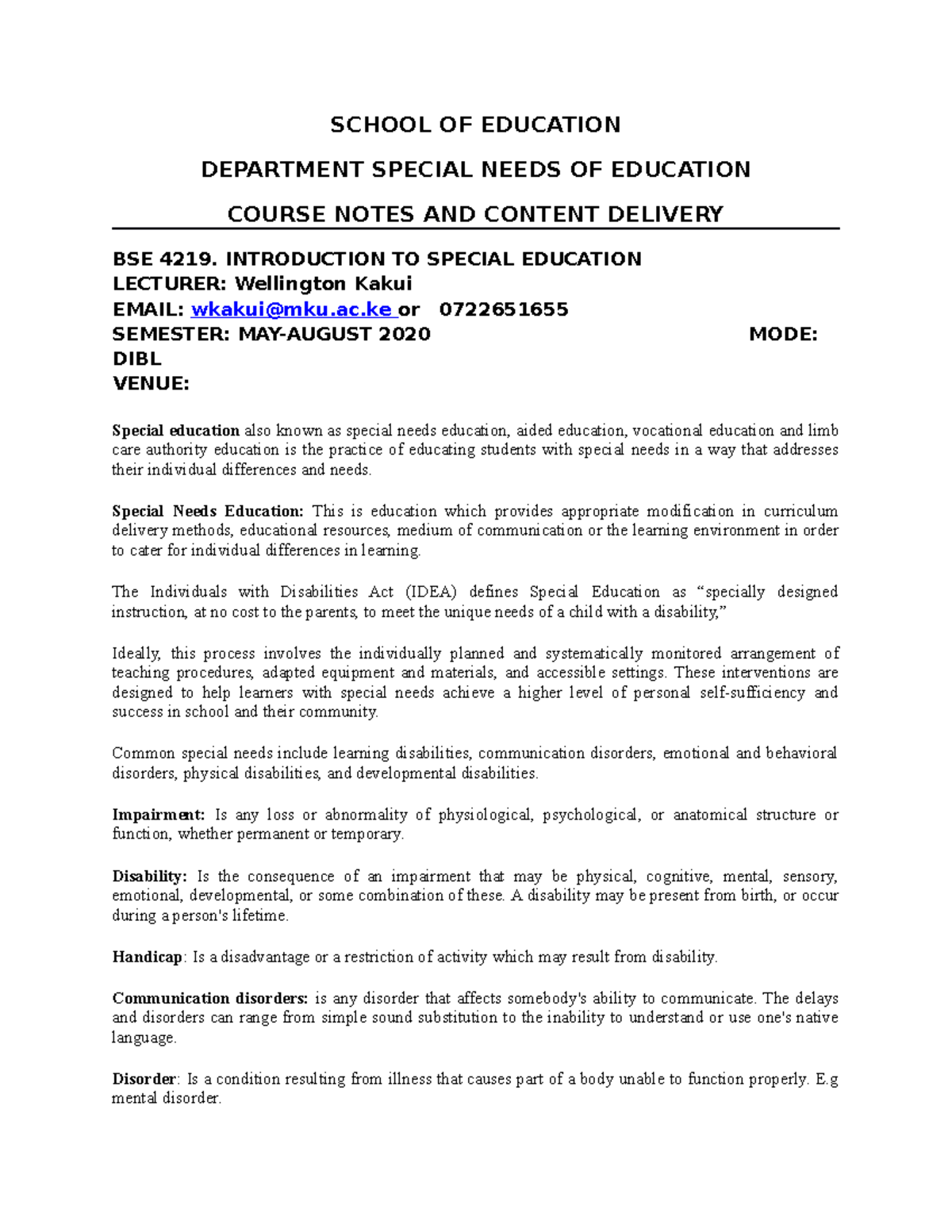 BSE 4219 Final Exam Notes on Special Needs Education - Studocu