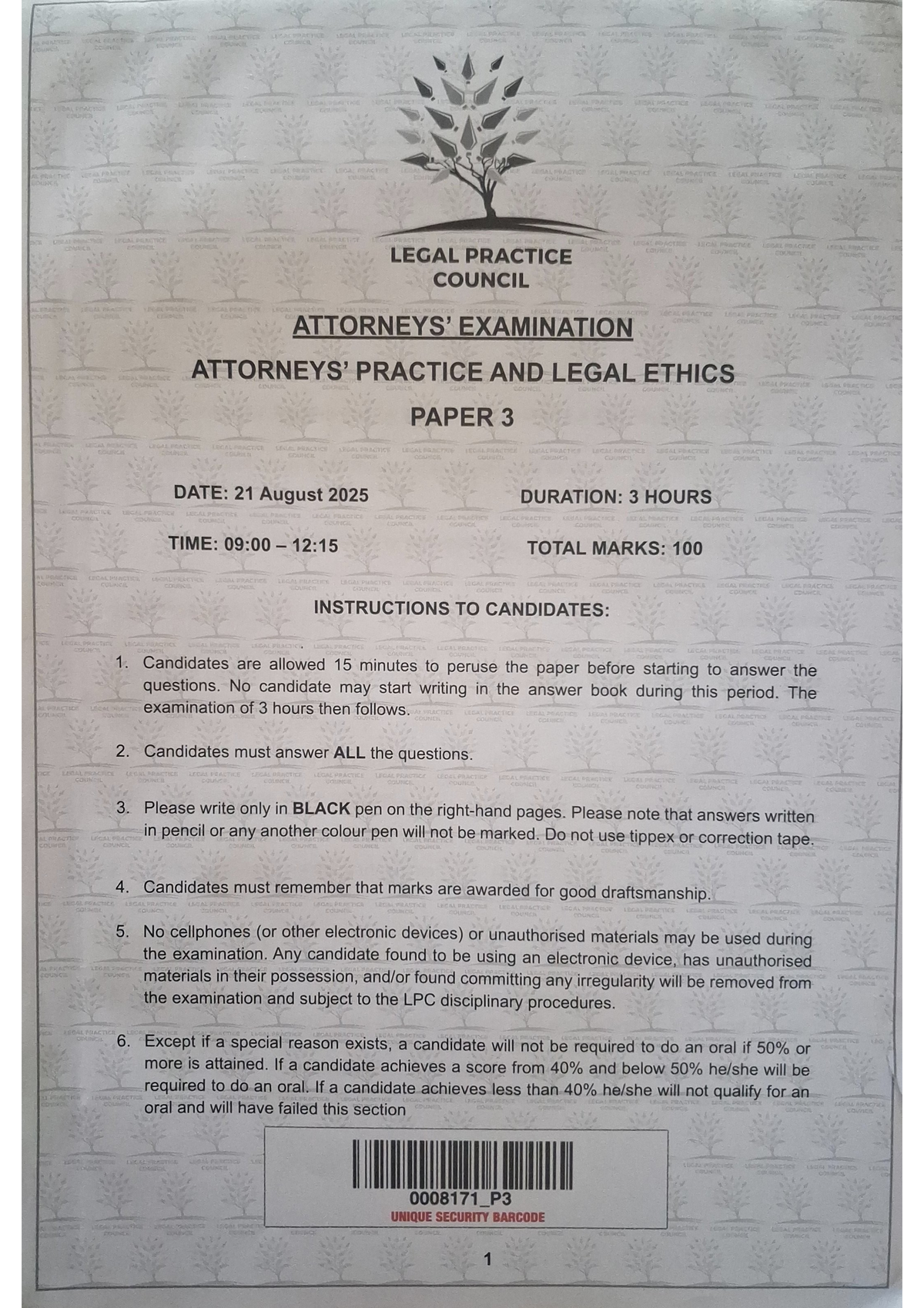 LPC CBE Aug 2025 Legal Practice Examination Paper 3 - Studocu