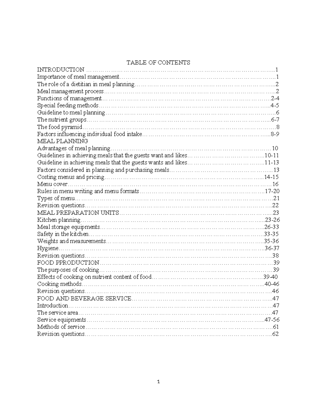 Meal Management and Service-1: Comprehensive Guide and Strategies - Studocu