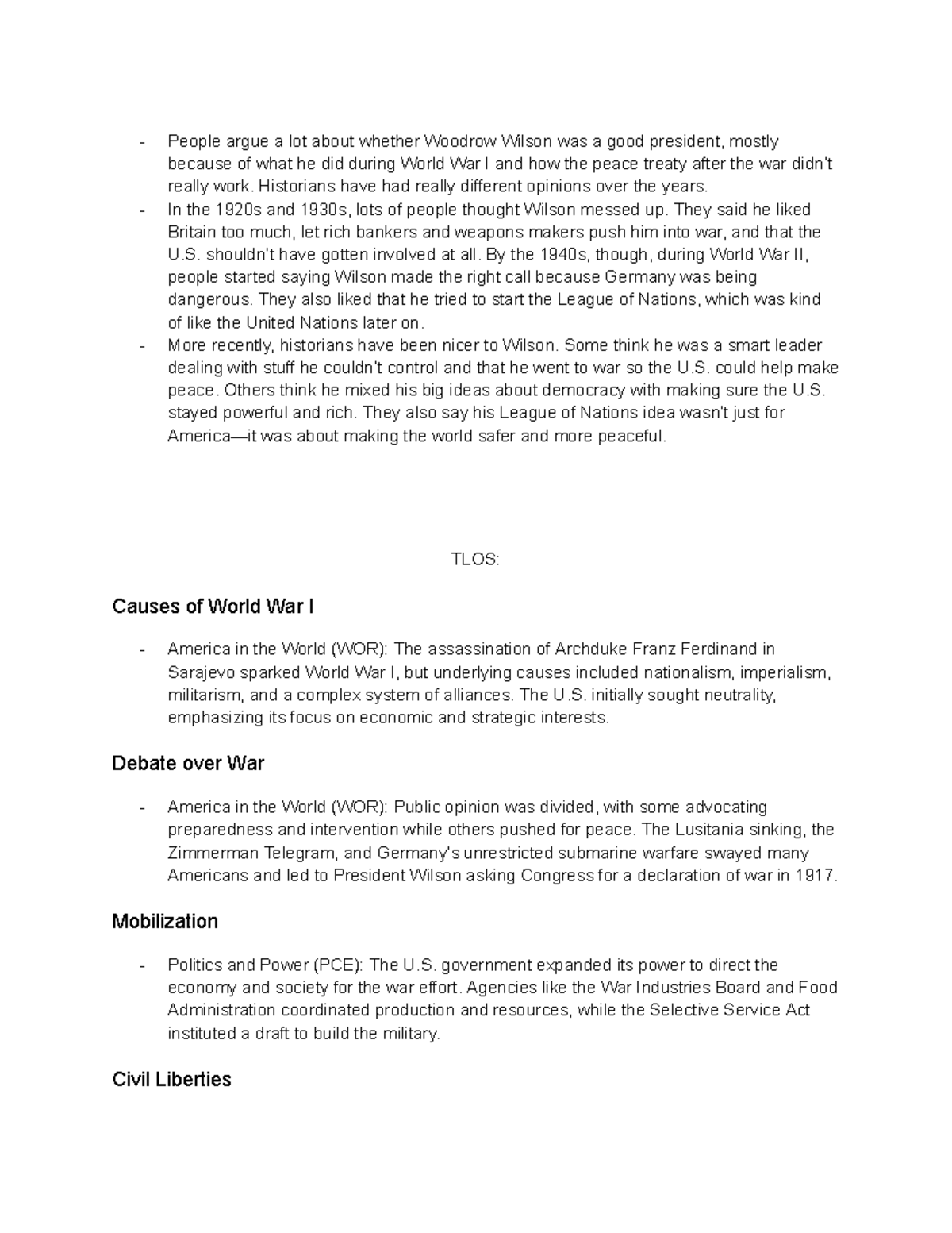 APUSH Chapter 22 Outline: Wilson, WWI Causes, and Aftermath ...