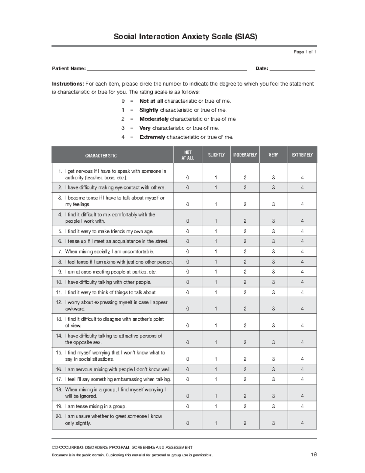 Social Interaction Anxiety Scale (SIAS) Assessment Guide - Studocu