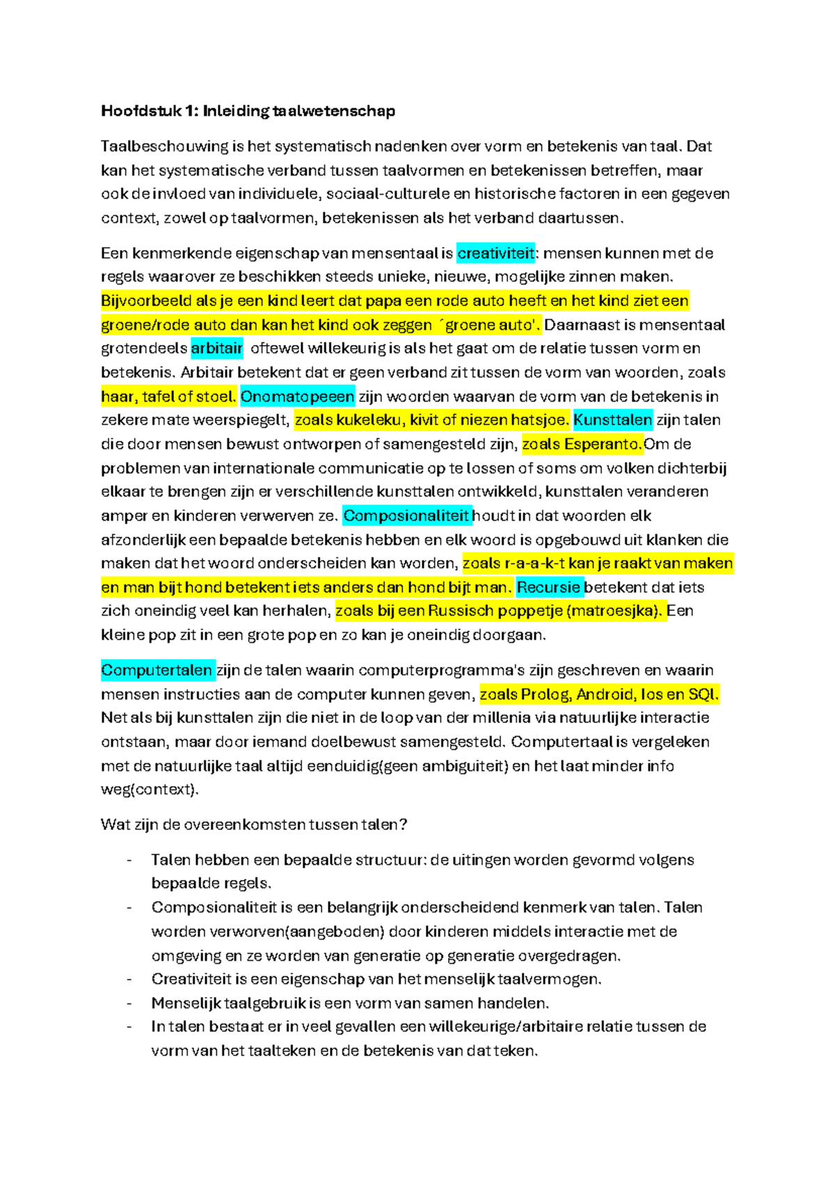 Samenvatting Hoofdstuk 1: Inleiding Taalwetenschap (Taalbeschouwing ...