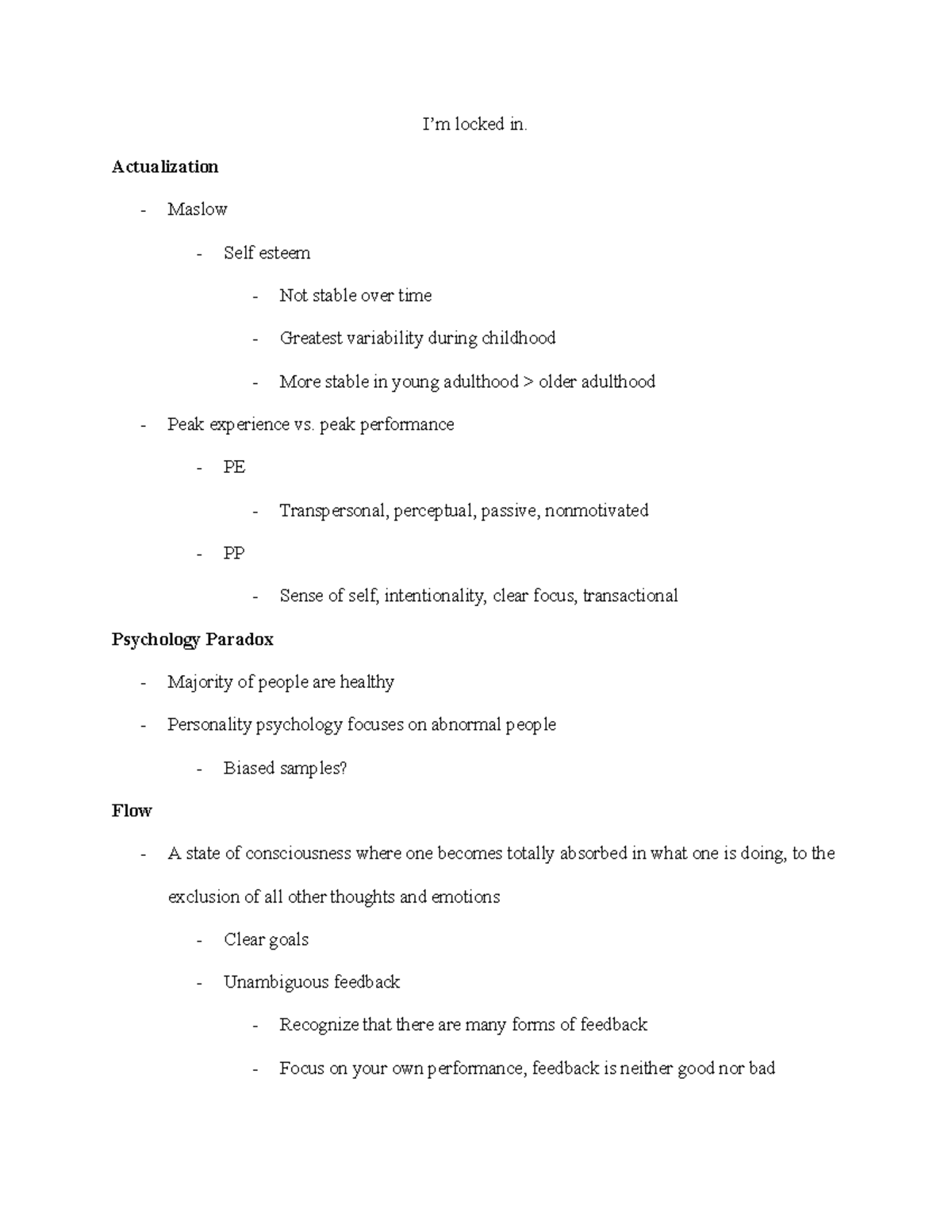 Personality Psychology PSY 201 Exam 2 Study Notes - Studocu