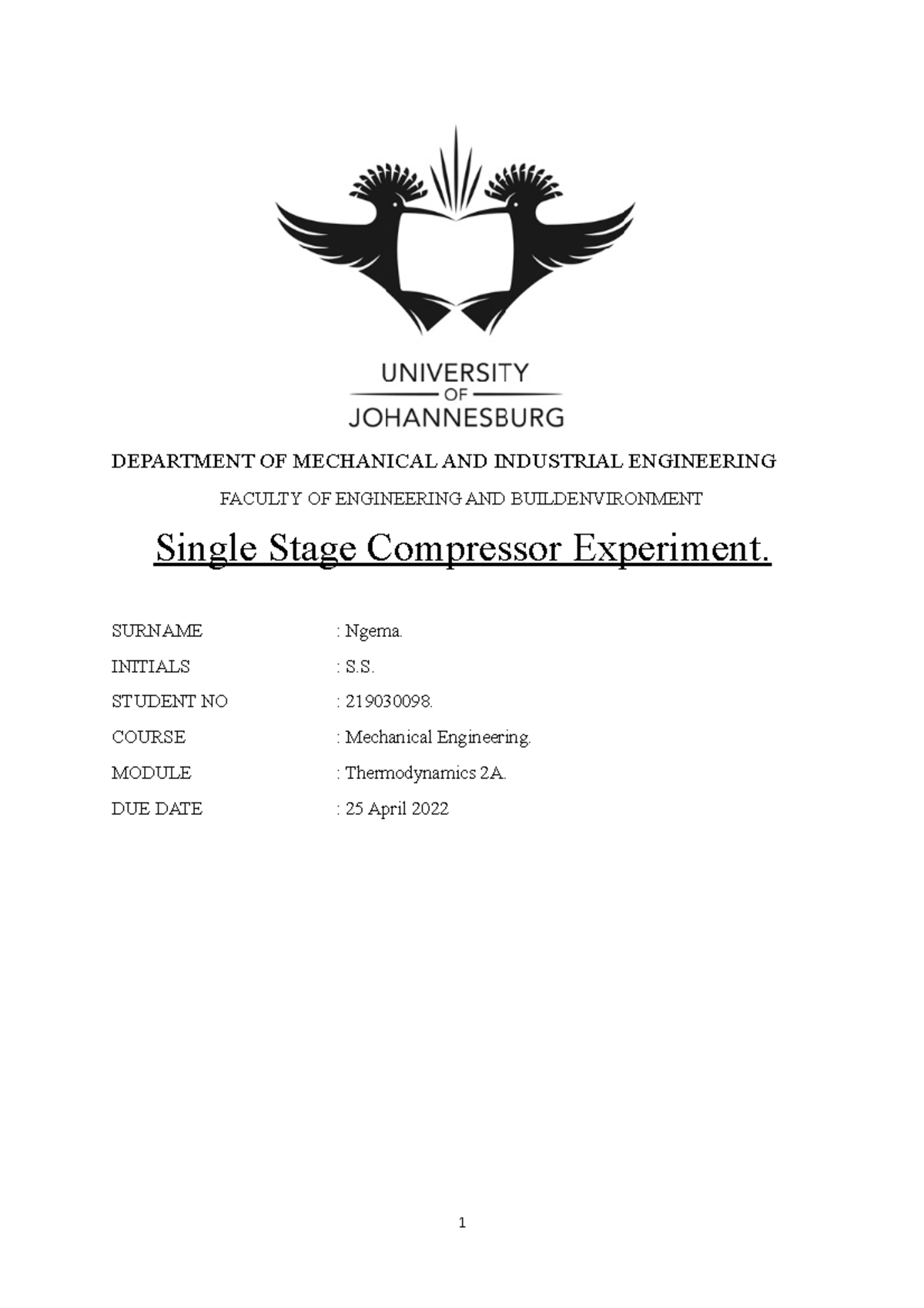 Single Stage Compressor Experiment Lab Report (MECH 2A) - Studocu
