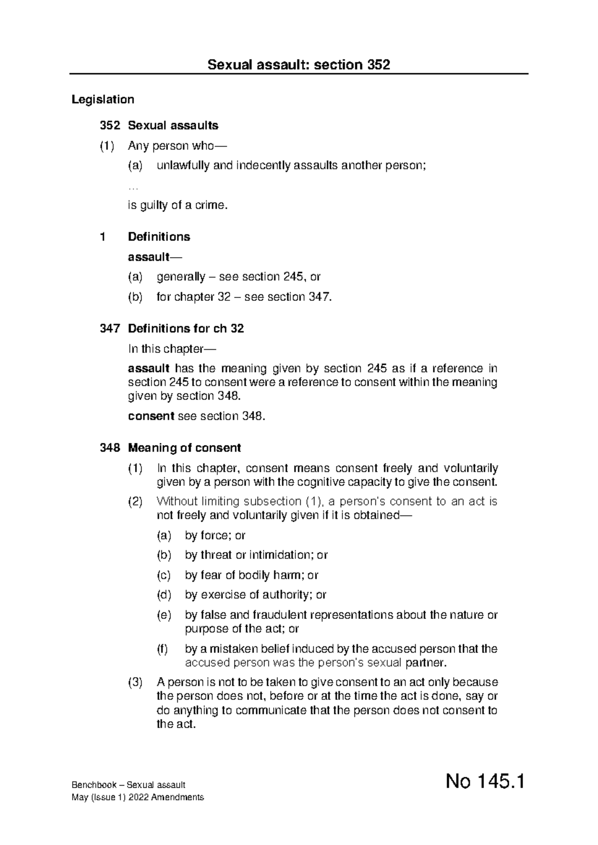 Sexual assault - 352 - Benchbook – Sexual assault No 145. Sexual ...