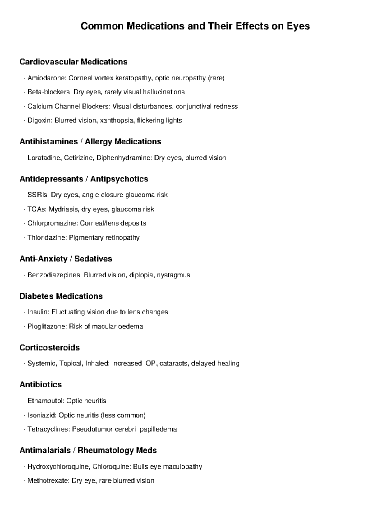 Common Medications Eye Effects: A Comprehensive Overview - Studocu